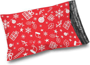 10 x 13 red christmas poly mailer with holiday gift pattern and self seal closure