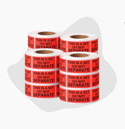 1 x 2 red do not separate labels roll with bold warning text for packaging