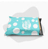 10 x 13 teal poly mailer with white polka dot thank you design and self seal closure