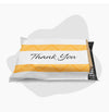6 x 9 glossy white thank you poly mailer with printed design and self seal closure