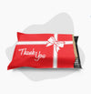 red thank you poly mailer with gift bow design for shipping packaging