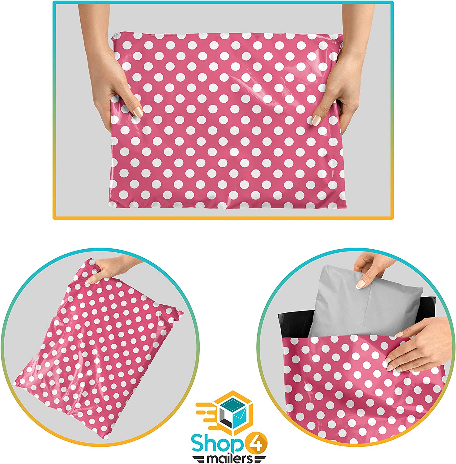 Mini Flat Paper Bags in Dark Pink or Blue Polka Dots, Made by