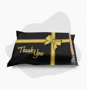 10 x 13 Thank You Christmas Gift with Bow Black and Gold Holiday Poly Bag Mailer Envelopes 2 Mil | Shop4Mailers