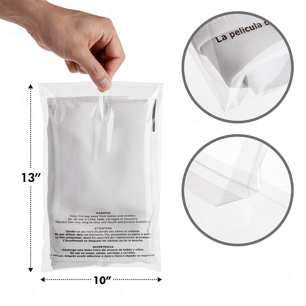 Clear Cellophane Resealable Bags Suffocation Warning Self Seal