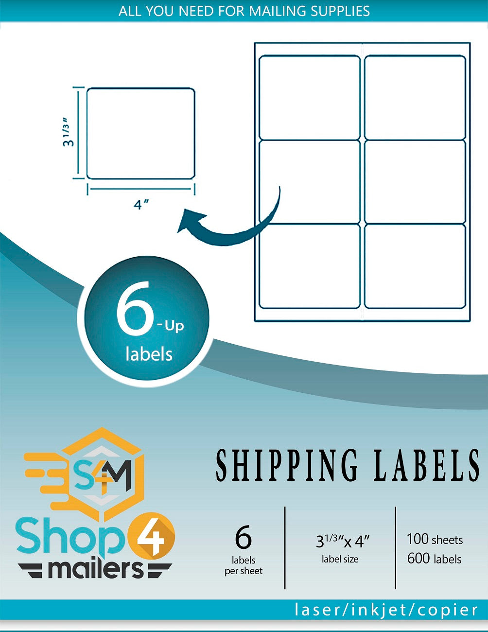 Shop4Mailers 6-Up White Shipping Labels 3 1/3